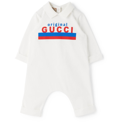Shop Gucci Baby Off-white 'original ' Bodysuit Set In 9750 Milk/mc