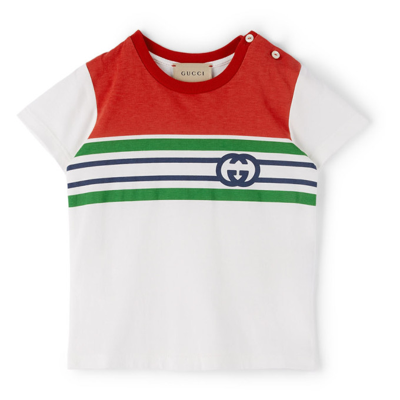 Shop Gucci Baby White & Red Interlocking G T-shirt In 9229 White/red/mc