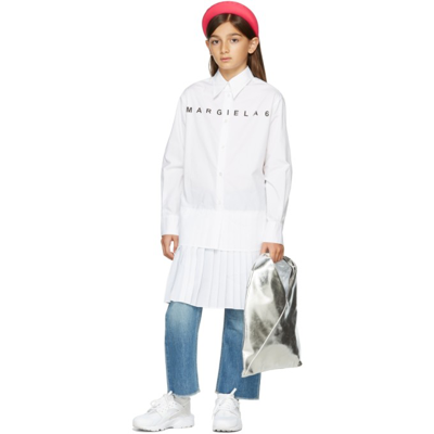 Mm6 Maison Margiela Girls White Kids Logo-print Cotton Shirt Mini