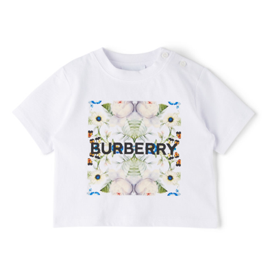 Shop Burberry Baby White Montage Print T-shirt