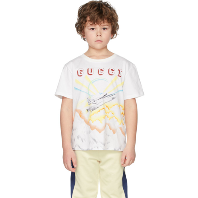 Shop Gucci Kids Off-white Graphic T-shirt In 9214 Dusty White/mc