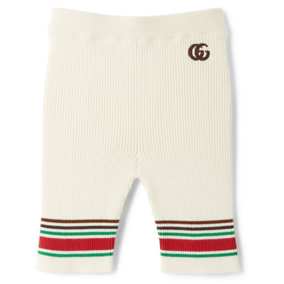 Shop Gucci Baby Off-white Rib Knit Striped Bottoms In 9133 Natural White/m