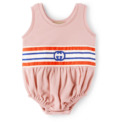 Shop Gucci Baby Pink & White Interlocking G Bodysuit In 5161 Little Rose