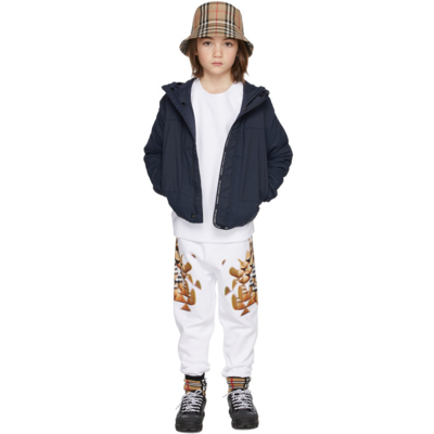 Shop Burberry Kids Navy Logo Tape Hooded Jacket In Midnight