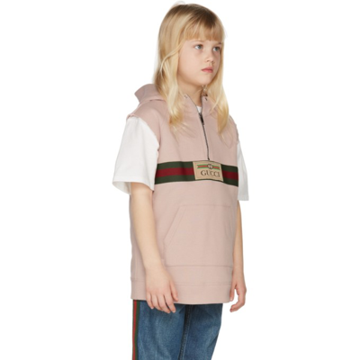 Shop Gucci Kids Pink Web Sleeveless Hoodie In 5407 Faded Rose/mc