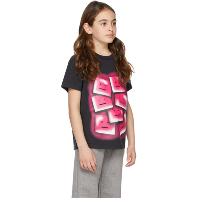 Shop Acne Studios Kids Black & Pink Face Print T-shirt In Bm0 Faded Black