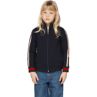 Shop Gucci Kids Navy Zip-up Track Jacket In 4275 Urbanblue/green