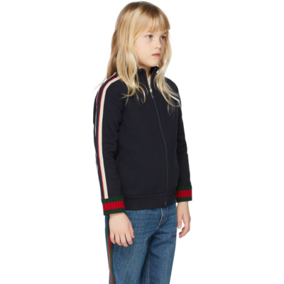 Shop Gucci Kids Navy Zip-up Track Jacket In 4275 Urbanblue/green