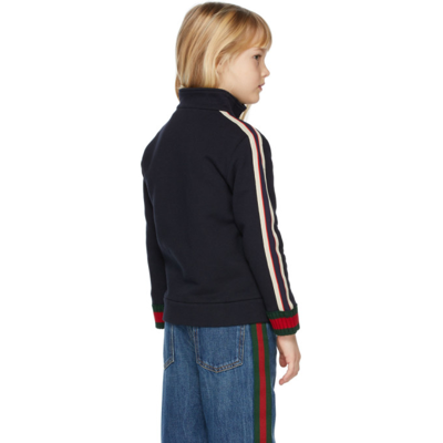 Shop Gucci Kids Navy Zip-up Track Jacket In 4275 Urbanblue/green