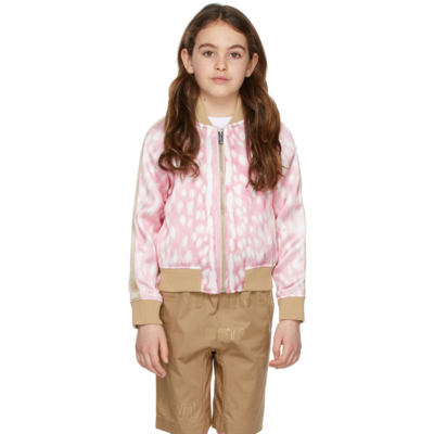 Shop Burberry Kids Pink Deer Print Bomber Jacket In Pale Pink Ip Pattern