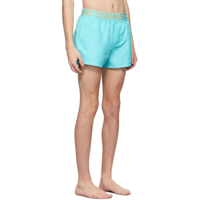 Shop Versace Blue Short Greca Border Swim Shorts In 2v070 Splas