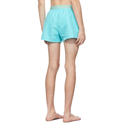Shop Versace Blue Short Greca Border Swim Shorts In 2v070 Splas