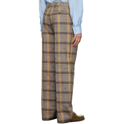 Shop Gucci Brown Wool Check Trousers In 2006 Brown/beige/mc