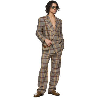 Shop Gucci Brown Wool Check Trousers In 2006 Brown/beige/mc