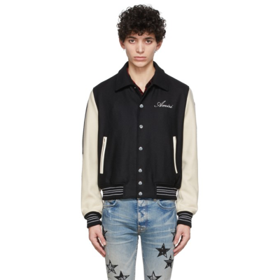 Shop Amiri Black & Off-white Bones Varsity Jacket In Black / Alabaster