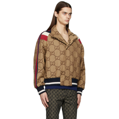 Shop Gucci Beige & Brown Lunar New Year Jumbo Gg Bomber Jacket In 2190 Camel/ebony/mix