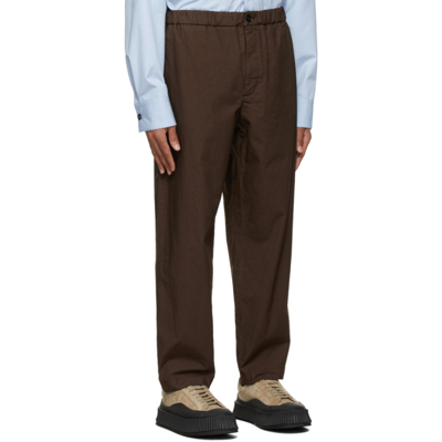 Shop Jil Sander Brown Canvas Wide-leg Trousers In 207 - Dark Brown