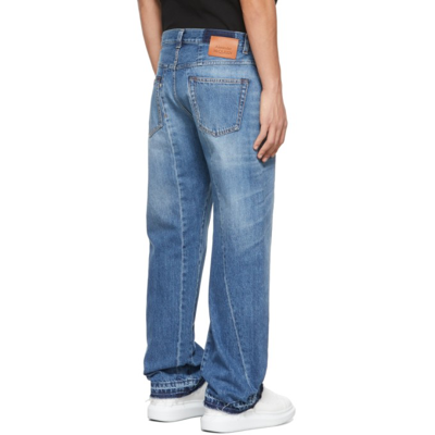 Shop Alexander Mcqueen Blue Washed Reconstructed Denim Jeans In 4001 Blue Washed