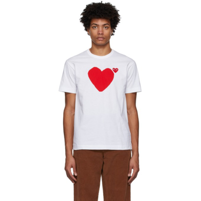 Shop Comme Des Garçons Play White Back Double Heart T-shirt