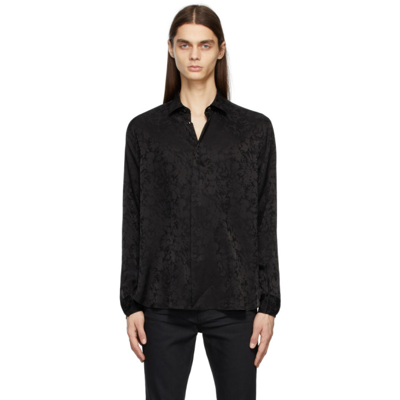 Shop Saint Laurent Black Silk Yves Collar Shirt In 1000 Black
