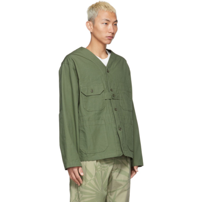 Shop Engineered Garments Green Ripstop Cardigan Jacket In Olive Cotton Ripstop