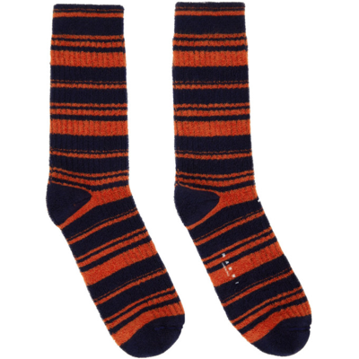 Shop Marni Orange & Navy Striped Socks In Rgr26 Indian Orange