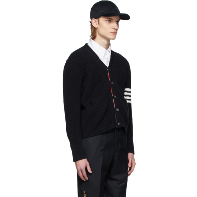 Thom Browne Navy Milano Stitch Merino Wool 4-bar Shawl Collar Cardigan In 415 Navy