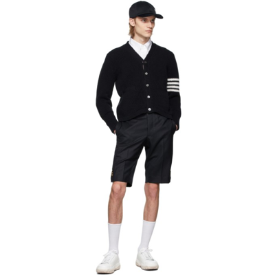 Thom Browne Navy Milano Stitch Merino Wool 4-bar Shawl Collar Cardigan In 415 Navy