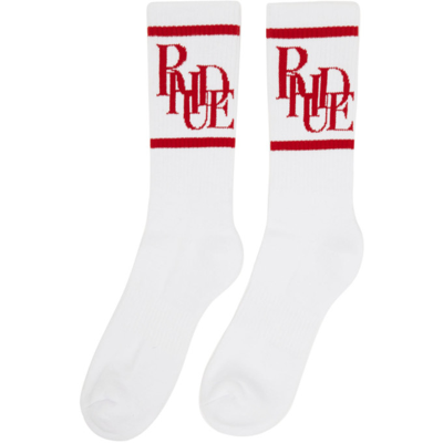 Shop Rhude White & Red Scramble Logo Socks In White/red
