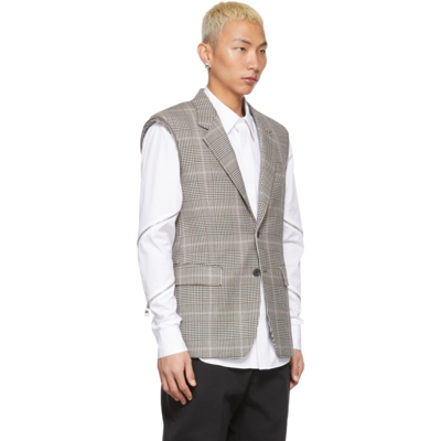 Shop Alexander Mcqueen White & Black Houndstooth Blazer Vest In 9048 White/blk/cedar
