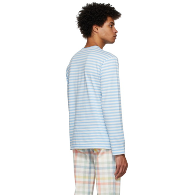 Shop Comme Des Garçons Play Blue & White Striped Heart Patch Long Sleeve T-shirt In 1 Blue