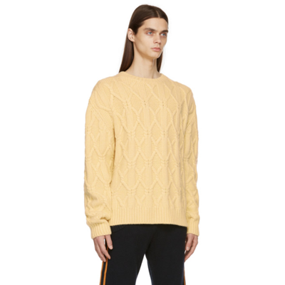 Shop The Elder Statesman Yellow Chunky Cable Knit Sweater In Paleyellow (741)