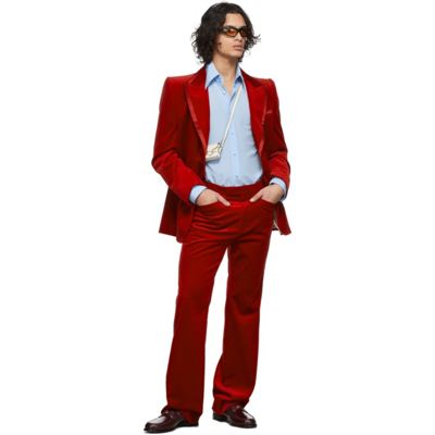 Shop Gucci Red Stretch Velvet Blazer In 6203 Fire