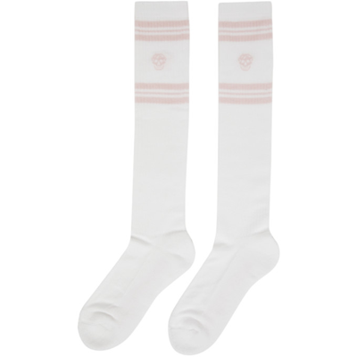 Alexander Mcqueen White & Pink Stripe Skull Socks In 9172 Off White/pink