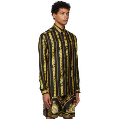 Shop Versace Black & Gold Silk Chain Shirt In 5b000 Bklgl