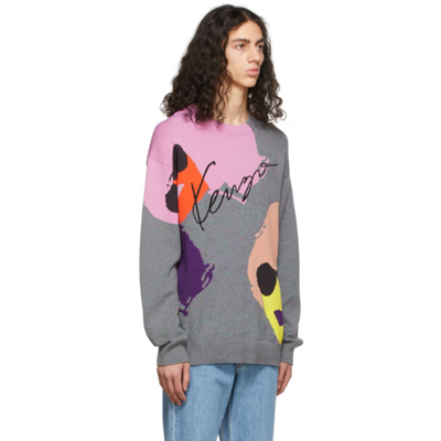 Shop Kenzo Grey  Tribute Oversize Sweater In 97 - Stone Grey