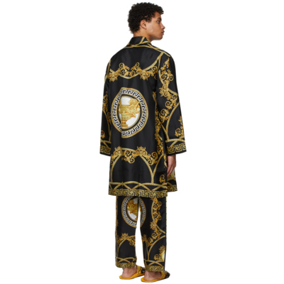 Shop Versace Black Barocco Print Robe In 5b090 Black