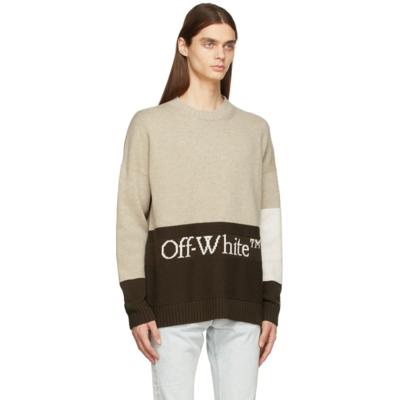 Shop Off-white Brown & Taupe Color Block Sweater In Dark Sand/bone