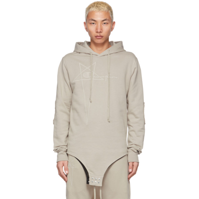 Shop Rick Owens Beige Champion Edition French Terry Hoodie In 08 Pearl