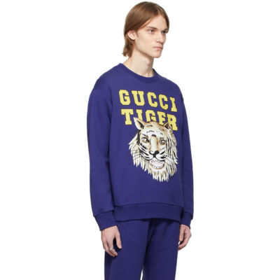Shop Gucci Blue Lunar New Year ' Tiger' Sweatshirt In 4622 Blu Marino/mc