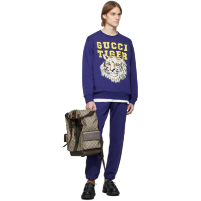 Shop Gucci Blue Lunar New Year ' Tiger' Sweatshirt In 4622 Blu Marino/mc