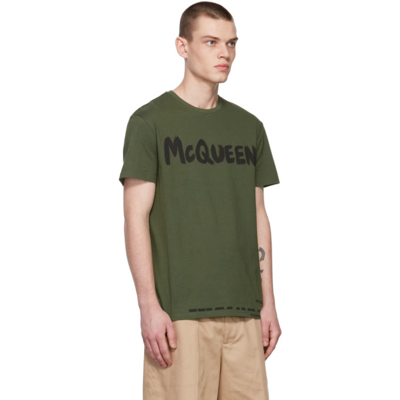 Shop Alexander Mcqueen Khaki Graffiti T-shirt In 0914 Khaki/mix