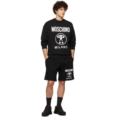 Shop Moschino Black Double Question Mark Shorts In A1555 Fantasy Print