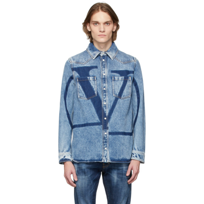 Shop Valentino Blue Long Logo Jacket In Medium Blue Denim