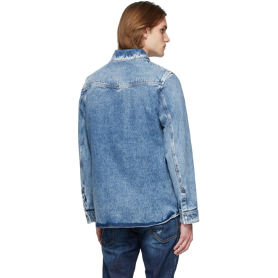 Shop Valentino Blue Long Logo Jacket In Medium Blue Denim