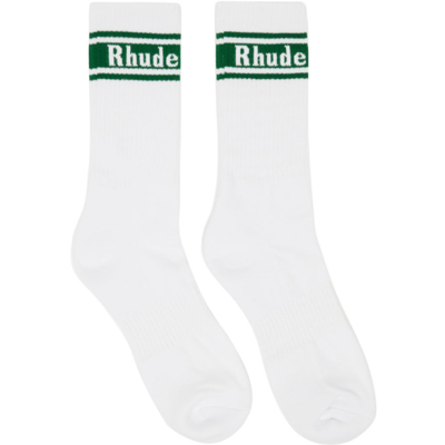 Shop Rhude White & Green Stripe Logo Socks In White/forest