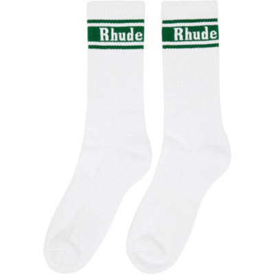 Shop Rhude White & Green Stripe Logo Socks In White/forest