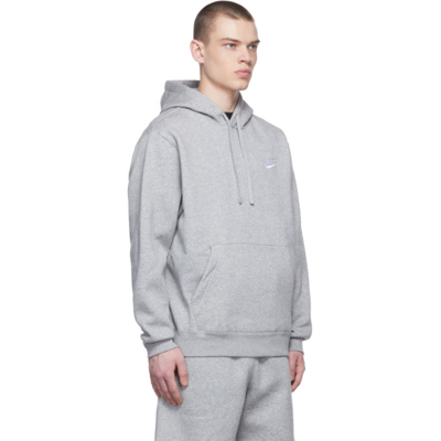 Shop Nike Grey Fleece Sportswear Club Hoodie In Dk Grey Heather/matt
