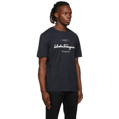 Shop Ferragamo Navy 1927 Logo T-shirt In Navy/bco