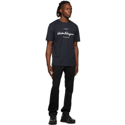 Shop Ferragamo Navy 1927 Logo T-shirt In Navy/bco